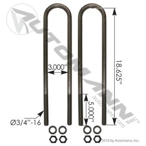 AUBK8151-184 - U Bolt Kit 3/4in X 3in X 18-5/8in