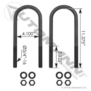 AUBK8154-113 - U Bolt Kit RND 3/4in X 4in X 11-3/8in