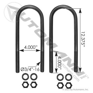 AUBK8154-123 - U Bolt Kit RND 3/4in X 4in X 12-3/8in