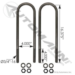 AUBK8154-163 - U Bolt Kit RND 3/4in X 4in X 16-3/8in