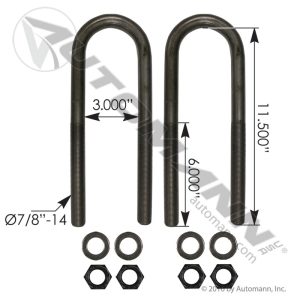 AUBK8161-114 - U Bolt Kit RND 7/8in X 3in X 11-1/2in