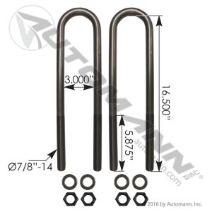 AUBK8161-164 - U Bolt Kit RND 7/8in X 3in X 16-1/2in