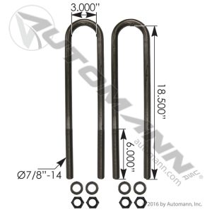 AUBK8161-184 - U Bolt Kit 7/8in X 3in X 18-1/2in