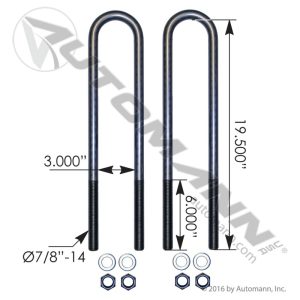 AUBK8161-194 - U Bolt Kit RND 7/8in X 3in X 19-1/2in
