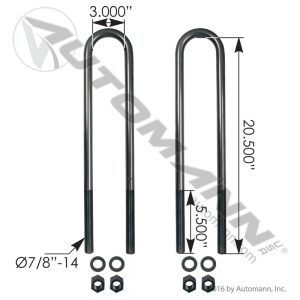 AUBK8161-204 - U Bolt Kit RND 7/8in X 3in X 20-1/2in