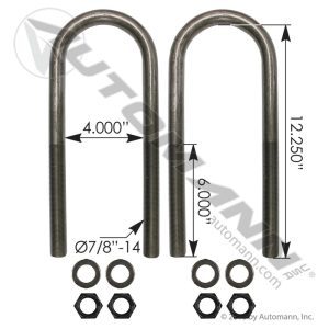 AUBK8164-122 - U Bolt Kit RND 7/8in X 4in X 12-1/4in